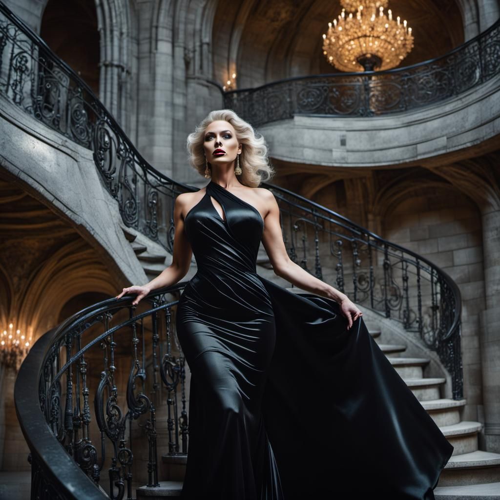Blonde Empress in Silk Gown in Castle Tower