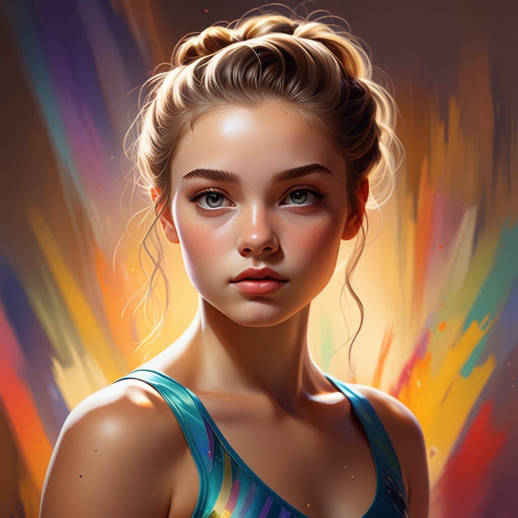 Vibrant Oil Painting of a Young Girl in Golden Lighting