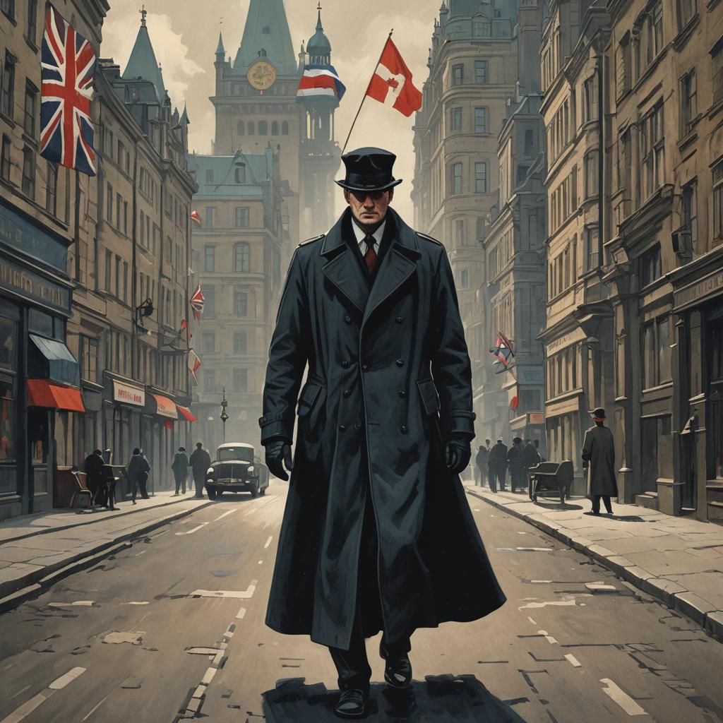 Espionage Book Cover with Flags and Shadowy Figure