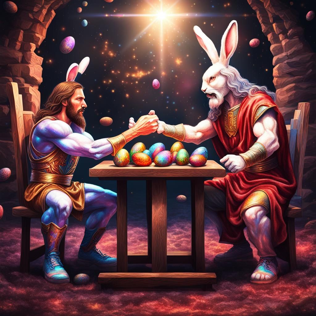 Super Bunny vs Jesus Arm Wrestling Contest