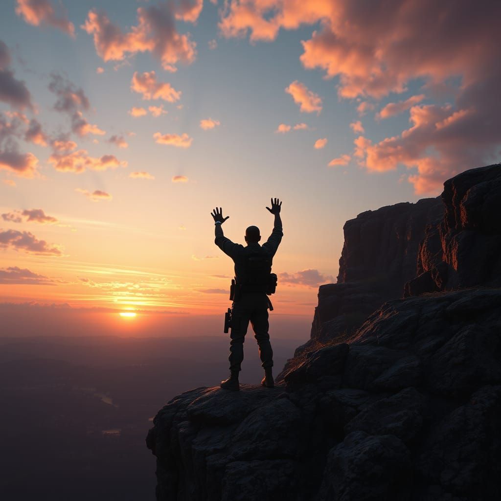 Israeli Soldier Silhouette at Sunset: Fantasy Art