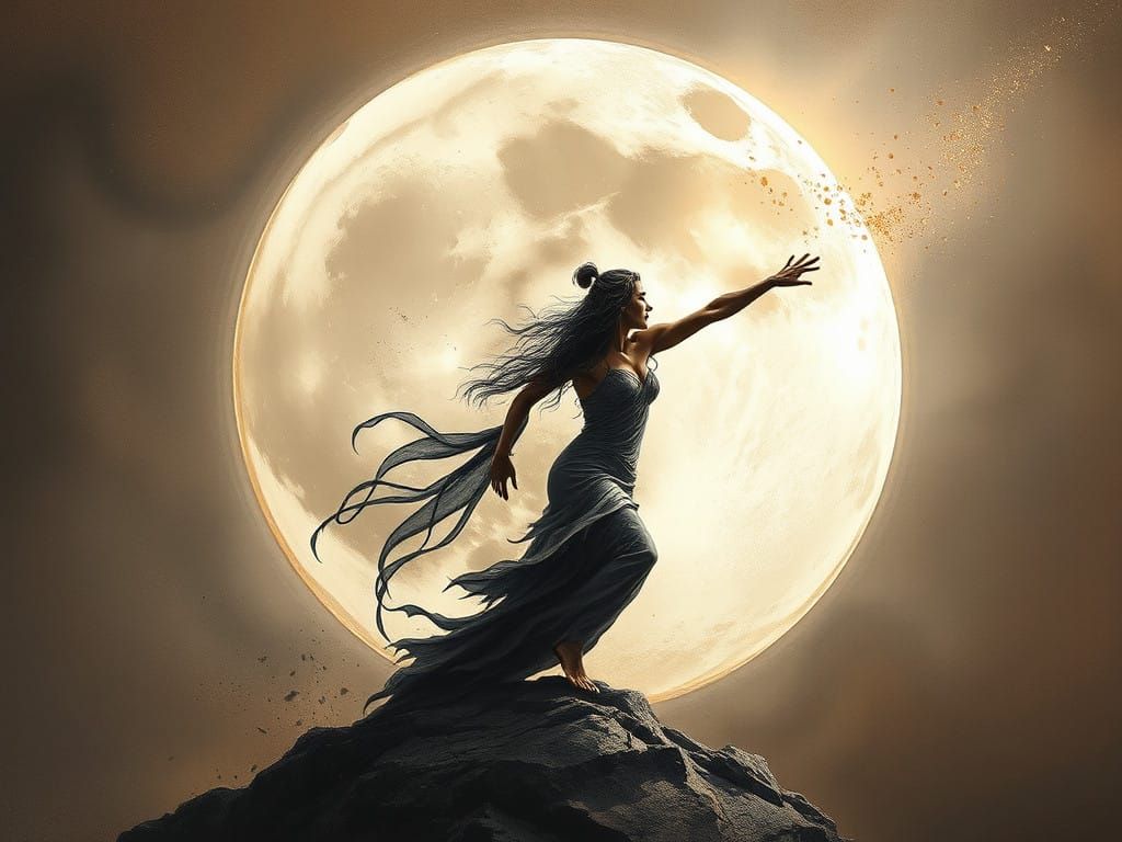 New Moon Calligraphy in Impressionist Style