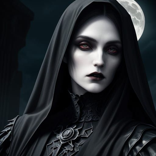 Gothic Vampire Portrait in Moonlit Castle