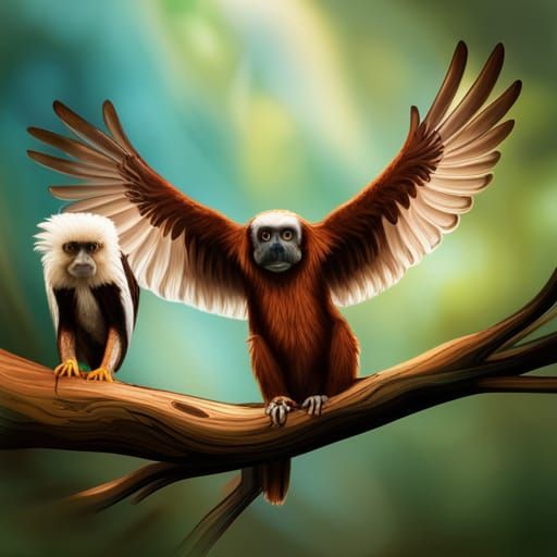 Cotton-Top Tamarin Monkey with Eagle Wings