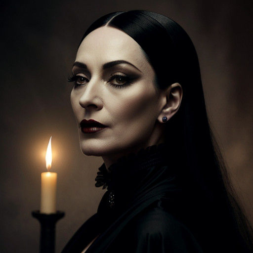 Morticia Addams in Elegant Victorian Gothic Attire