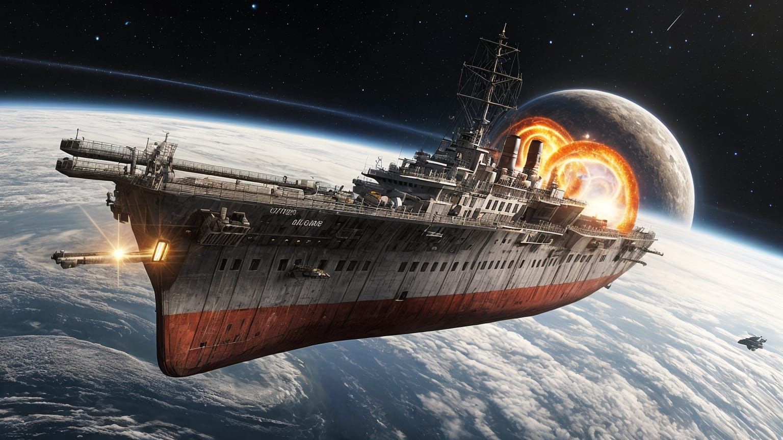 Cyberpunk Battleship in Space: Epic Sci-Fi Warship