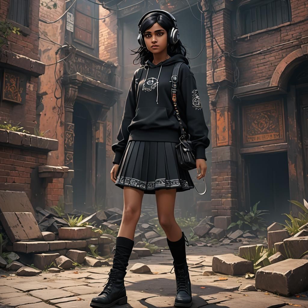 Indian Girl in Black Outfit: Detailed Fantasy Art