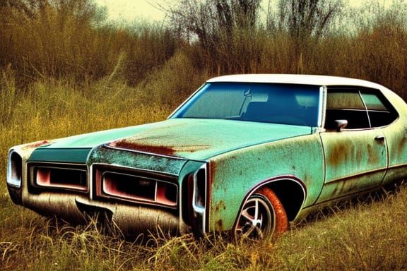 Abandoned 1970 Pontiac GTO in Overgrown Barnyard