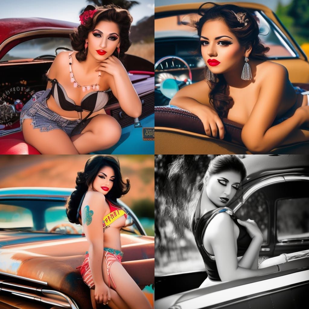 Mexican Pinup Girl in Classic Car Photo
