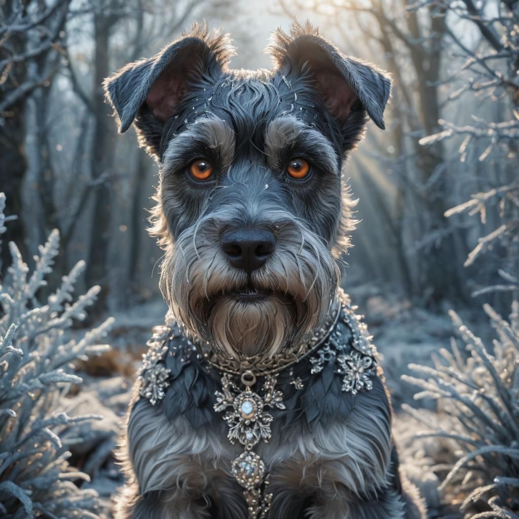 Majestic Schnauzer with Metallic Fur, Surreal Digital Art