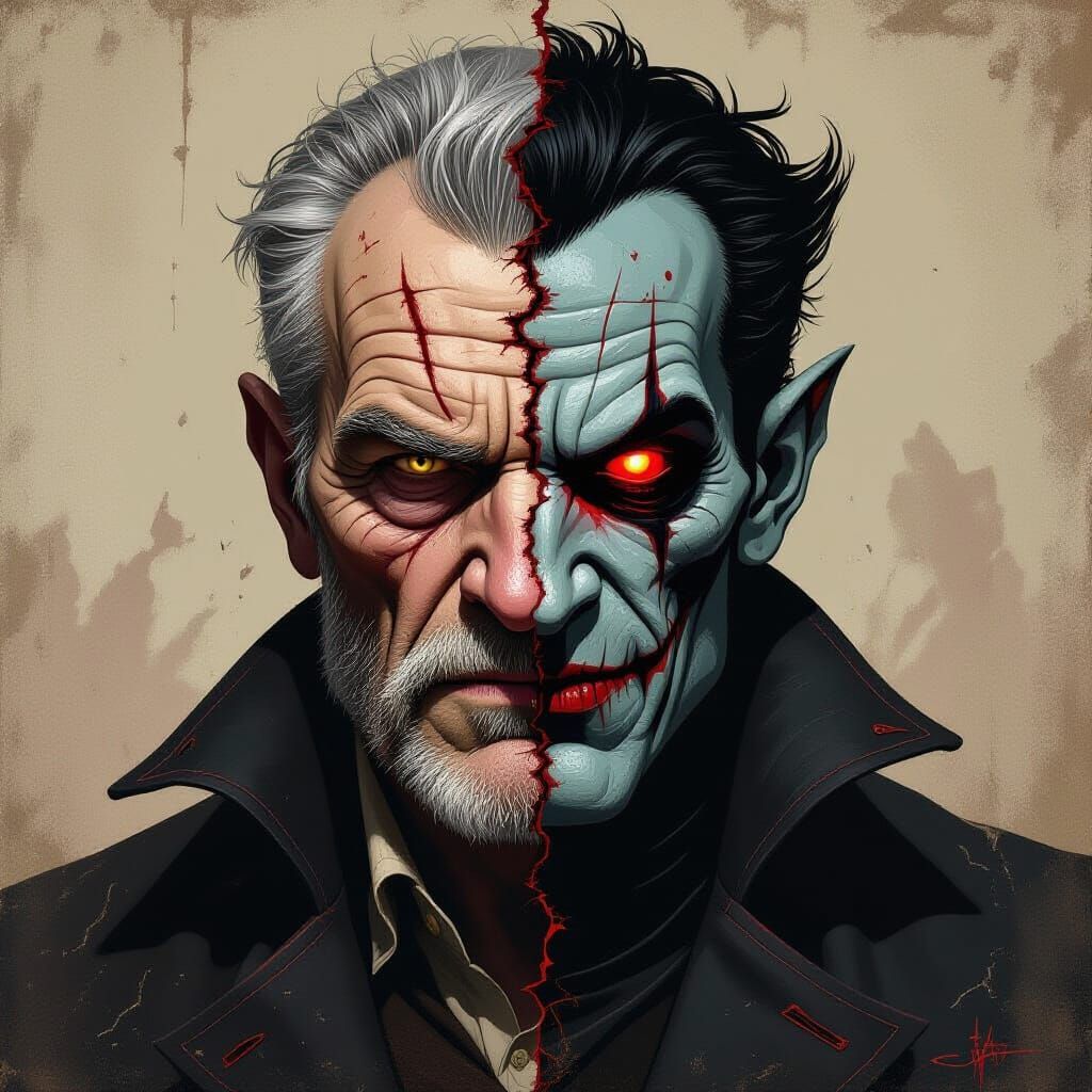 Bloodbad: Man and Vampire in Surreal Horror Style