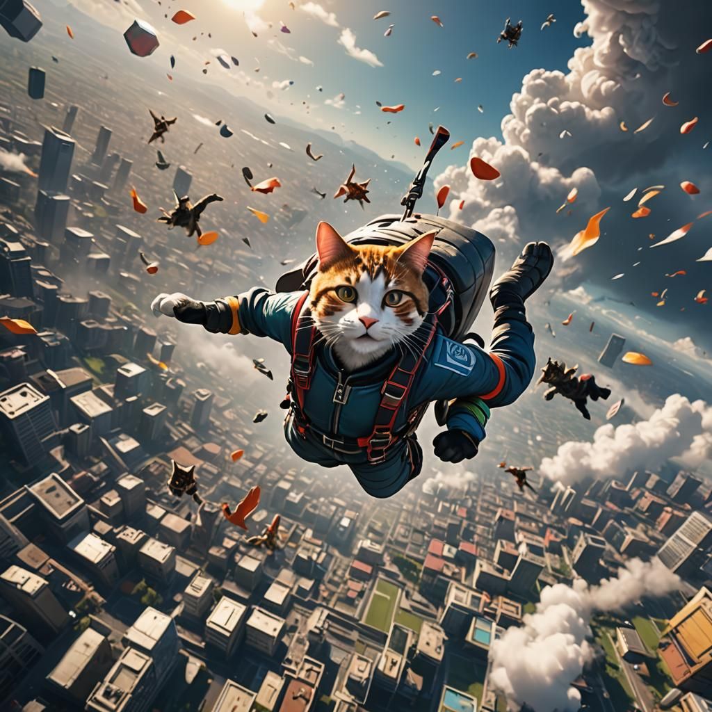 Anonymous Cat Skydiving in Matte Painting Style