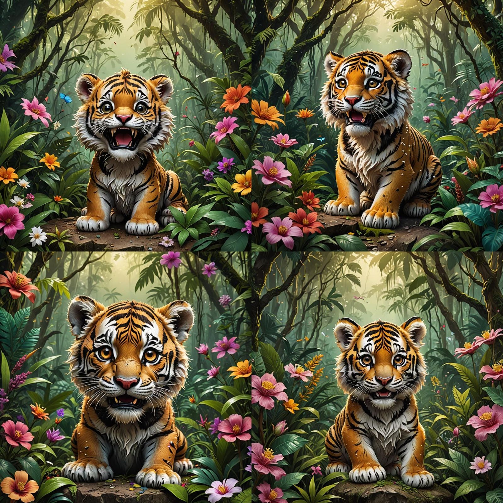 Baby Saber-Tooth Tiger in Jungle, Wes Anderson Style