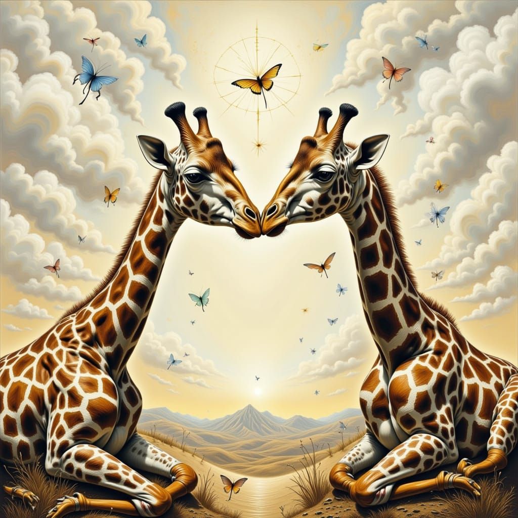 Giraffes in Surreal Abstract Colorful Style