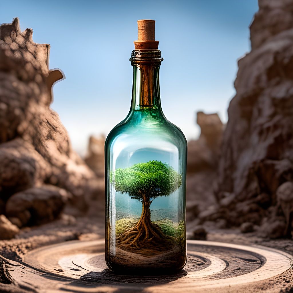 Magical Tree in Bottle Amid Wasteland