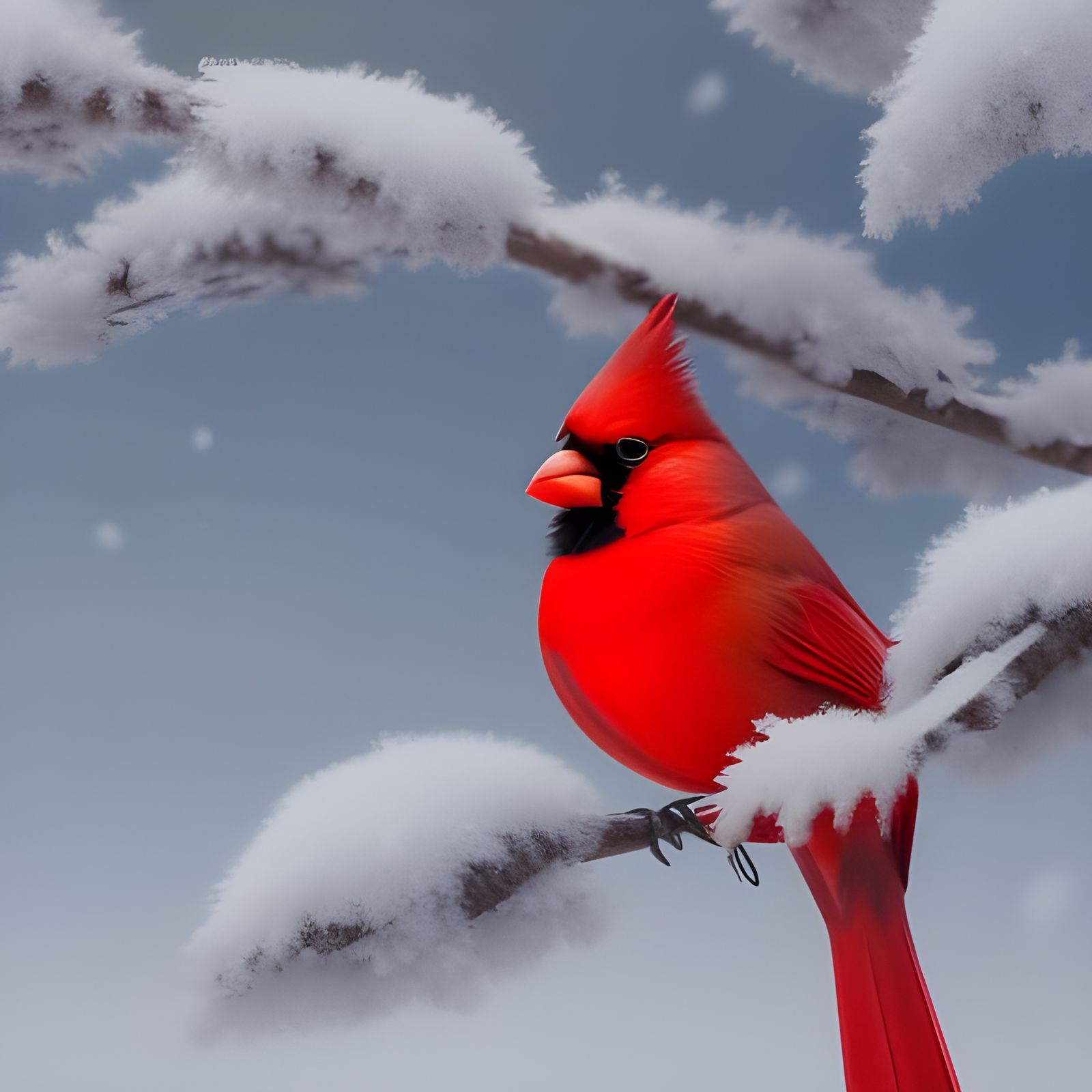 Red Cardinal on Snowy Branch: Photorealistic 8K Art