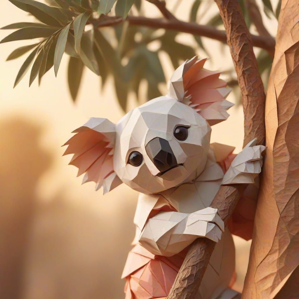 Delicate Origami Koala in Warm Sunset Colors