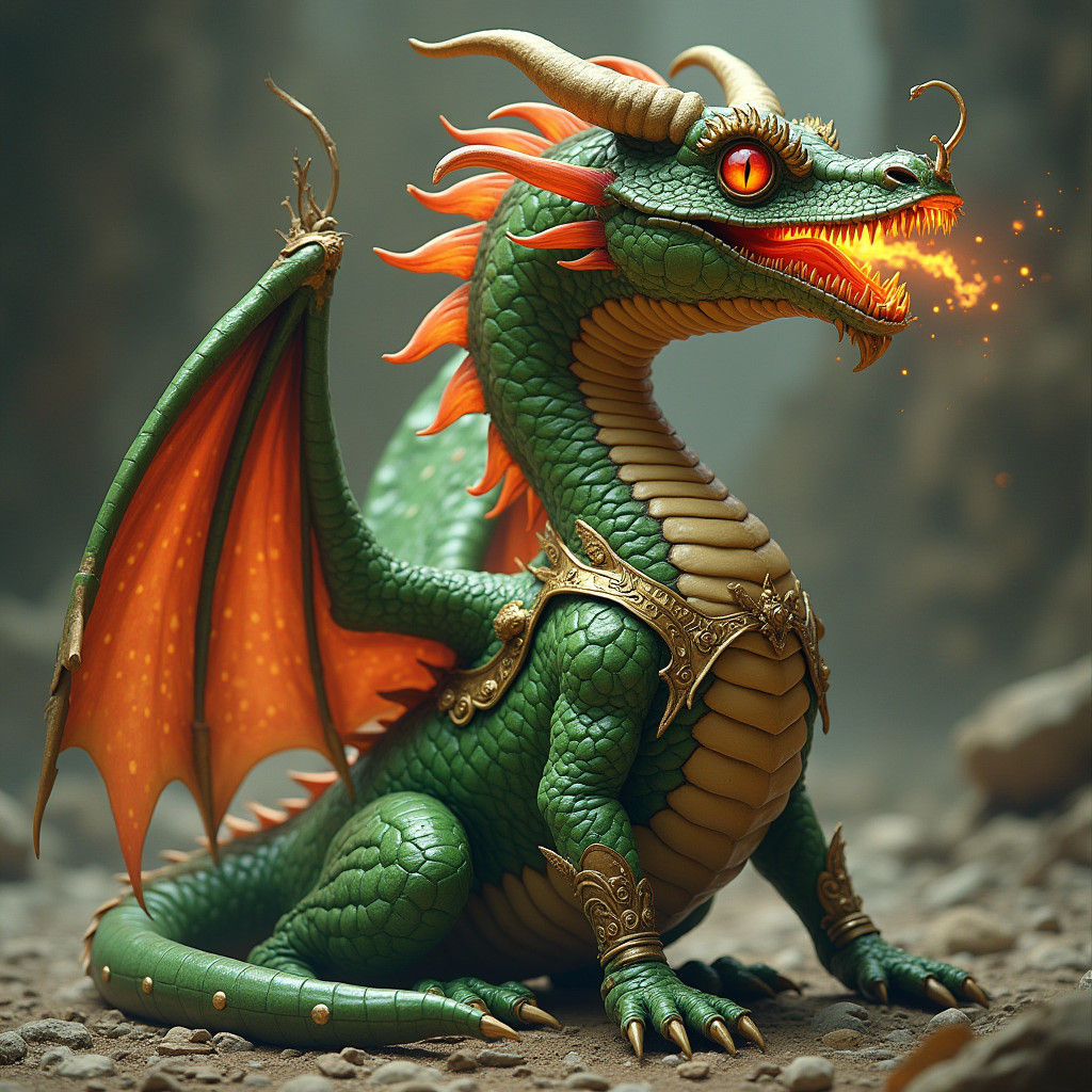 Majestic Dragon with Mustache and Golden Armor