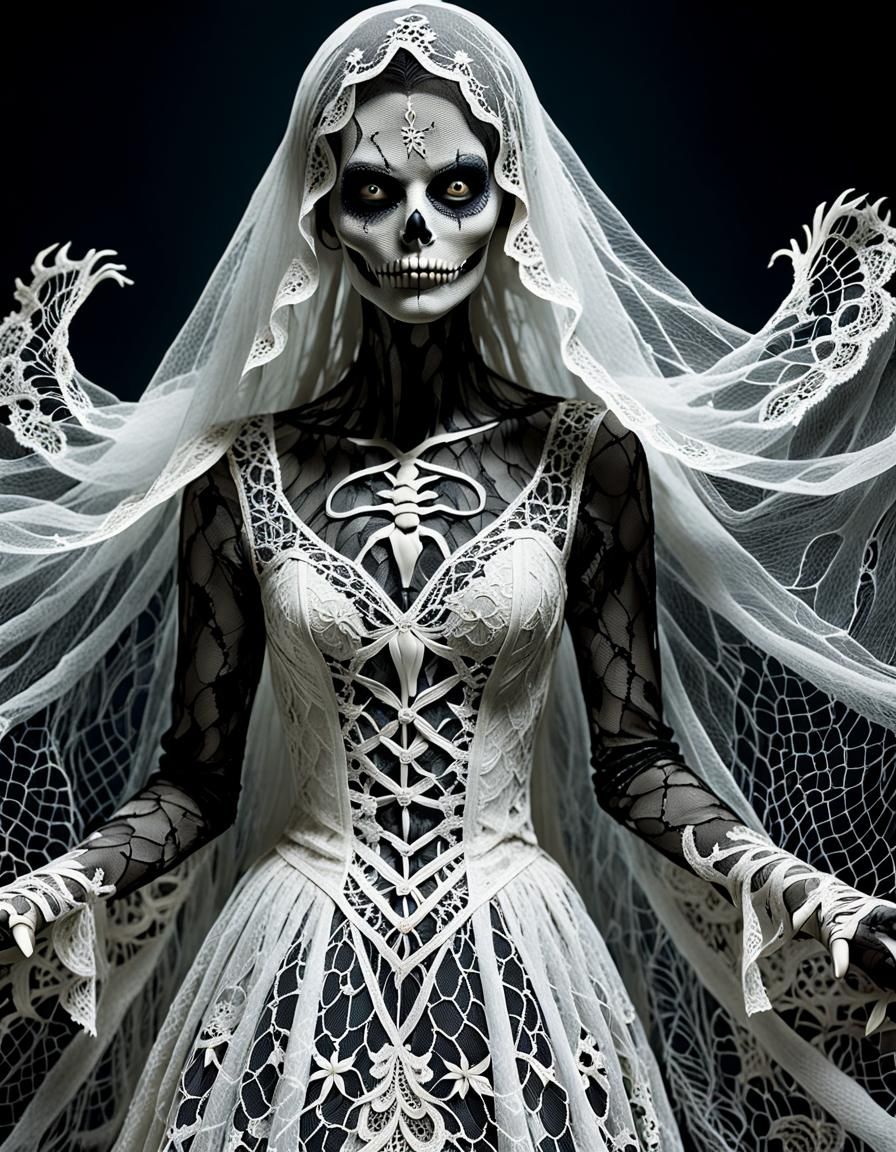 Ethereal Gothic Horror Lace with Apparition Motif