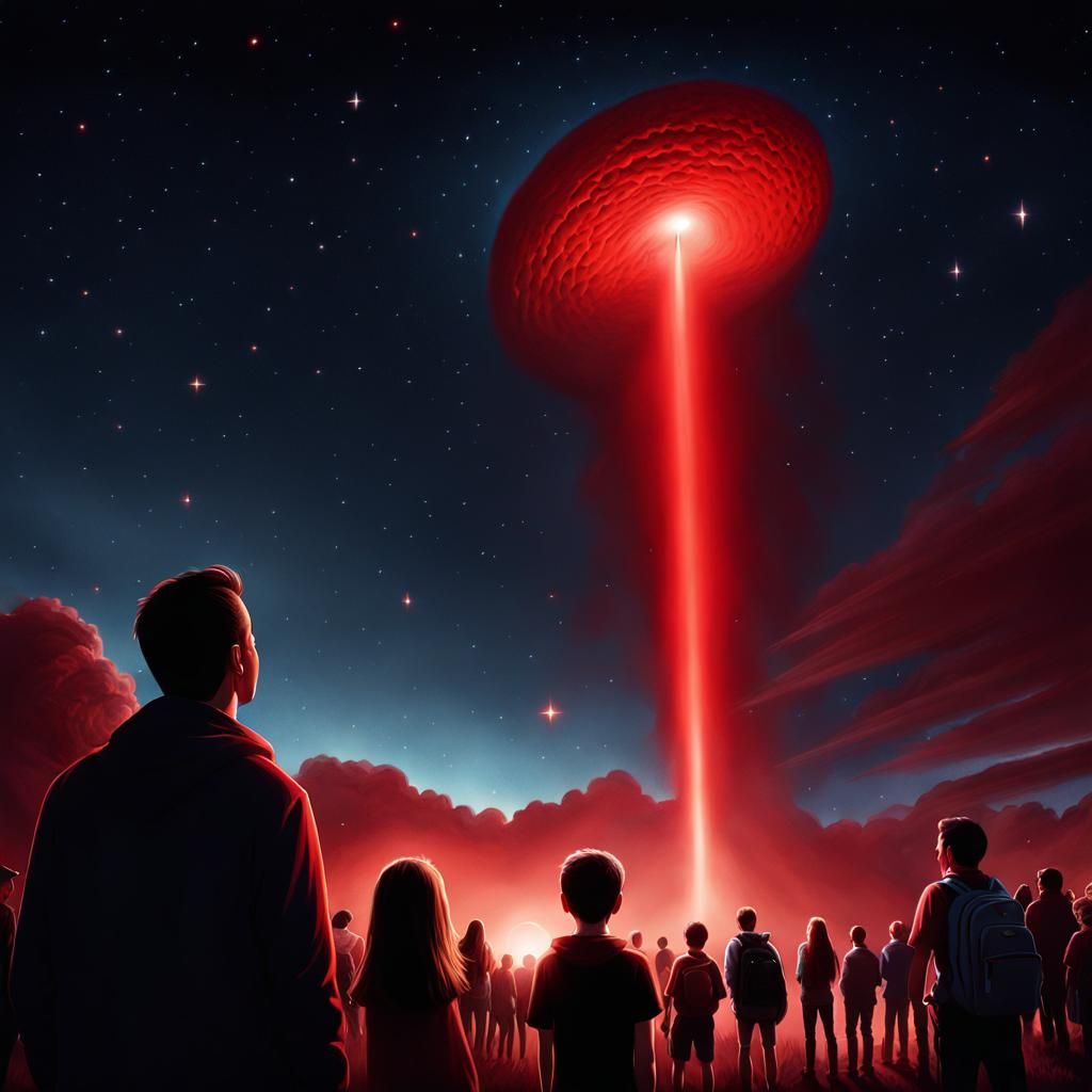 Red Comet with Face in Night Sky: Digital Painting