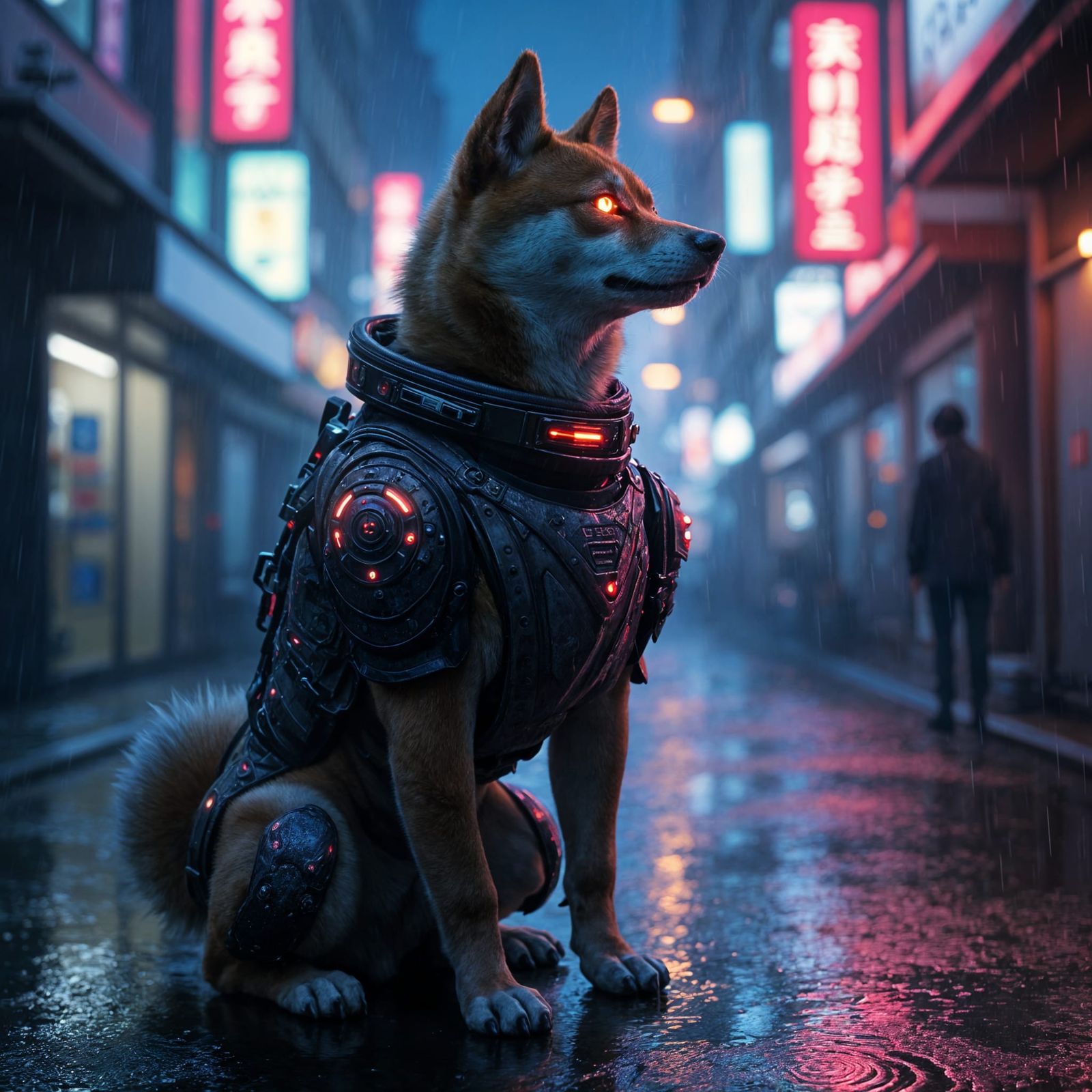 Cyberpunk Shiba Inu in Neon Tokyo Alley