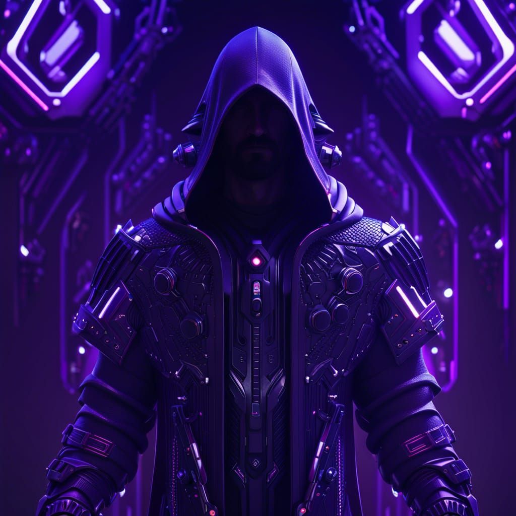 Cyberpunk Figure in Hooded Robe