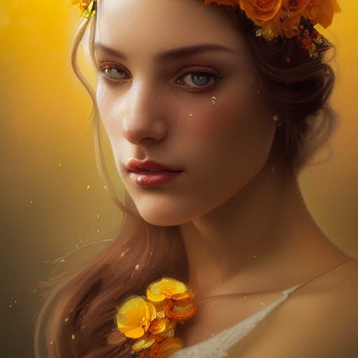 Bride with Flower Crown: Hyperdetailed Portrait