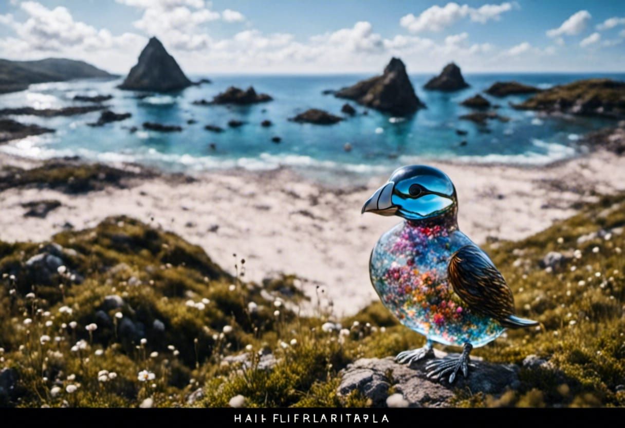 Psychedelic Glass Puffin in Hyperreal Detail