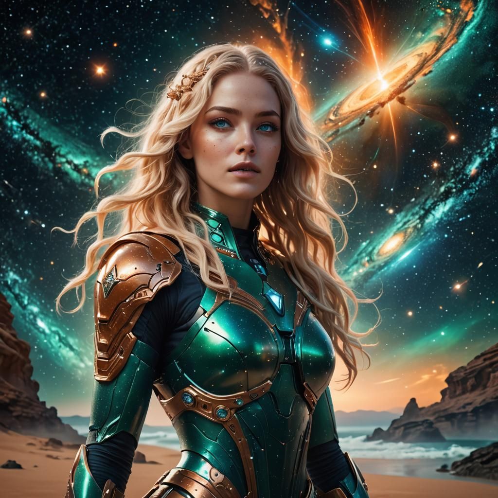 Celestial Woman Holds Andromeda Galaxy: Fantasy Concept Art