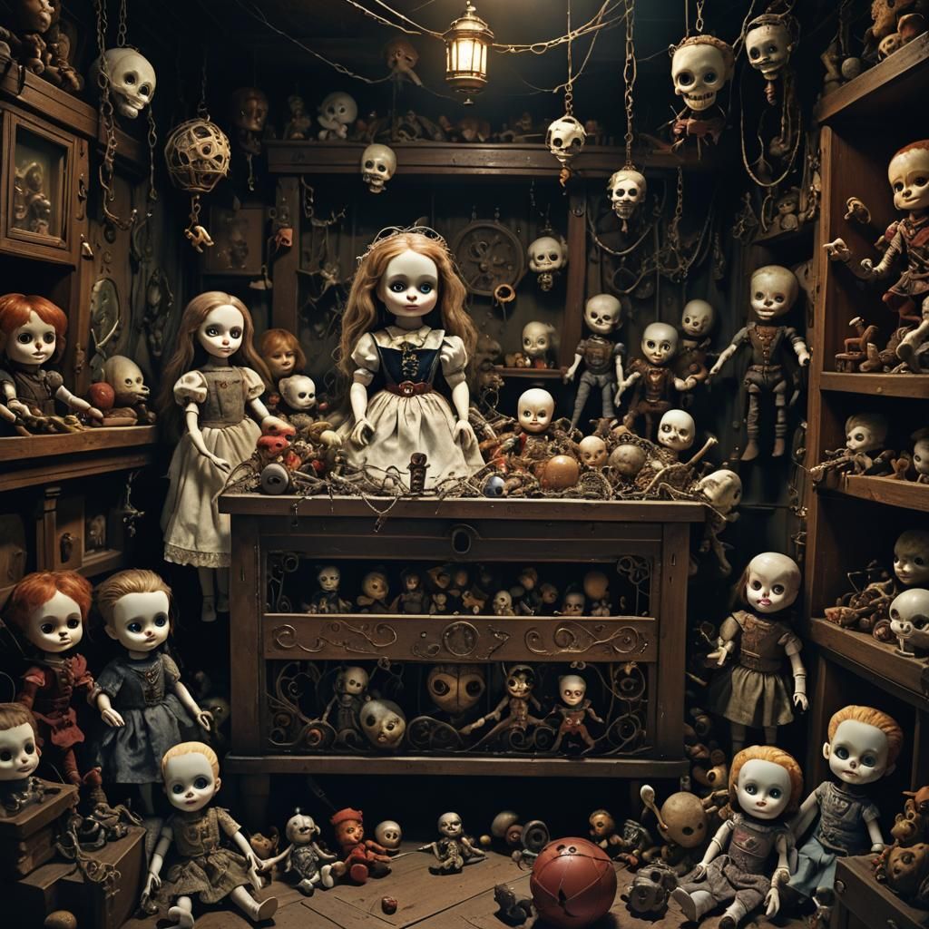 Creepy Toys Overflowing in Mystical Chamber