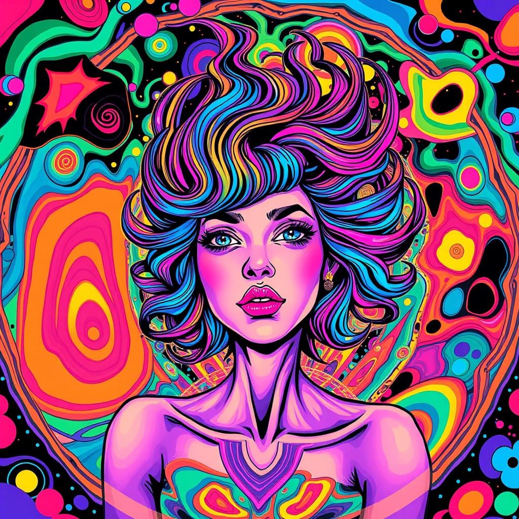 Psychedelic Cosmic Portrait in Bold Pop Art Style