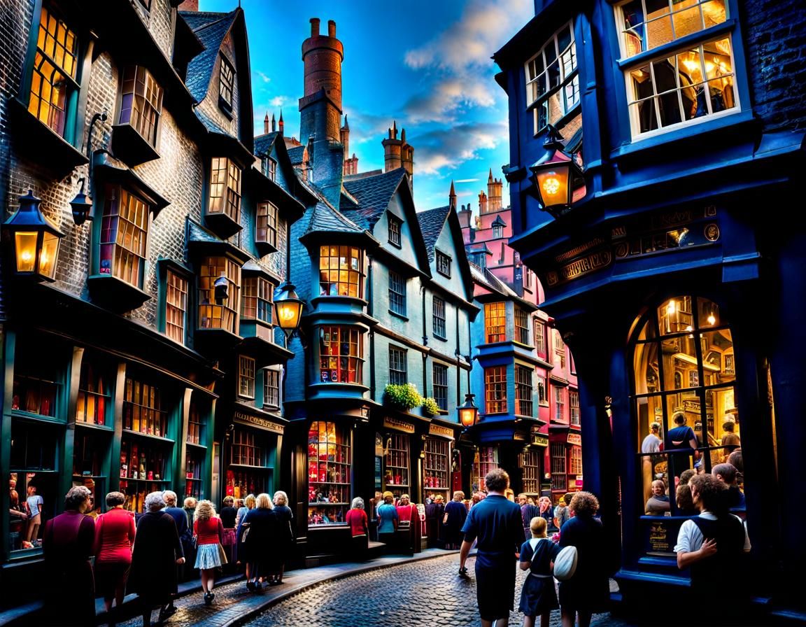 Busy Diagon Alley Street Scene