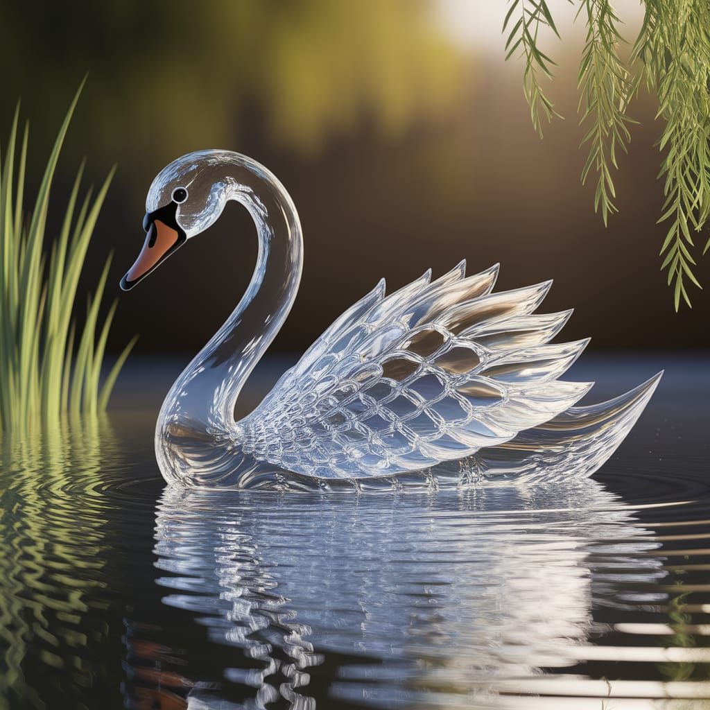 Ethereal Water Swan Ripples in Serene Pond