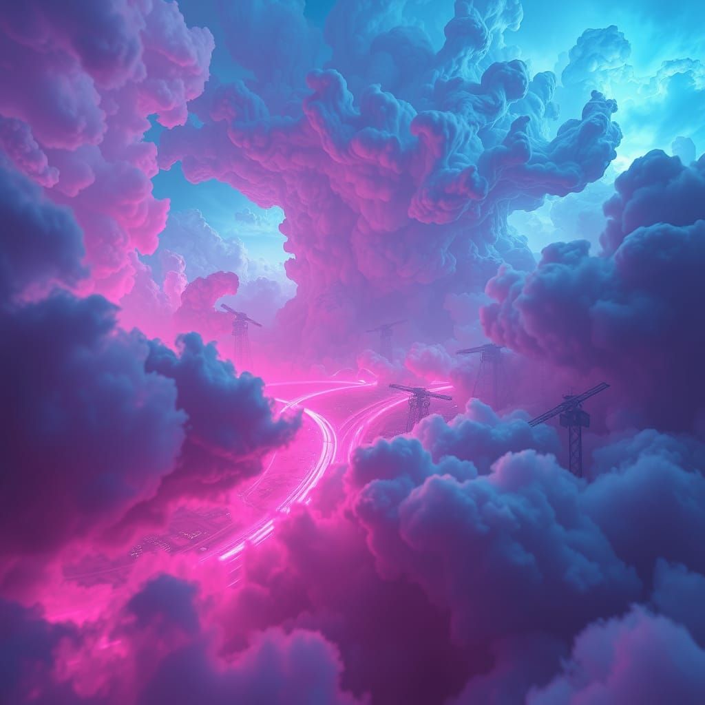 Surreal Dreamscape with Swirling Clouds and Glowing Accents