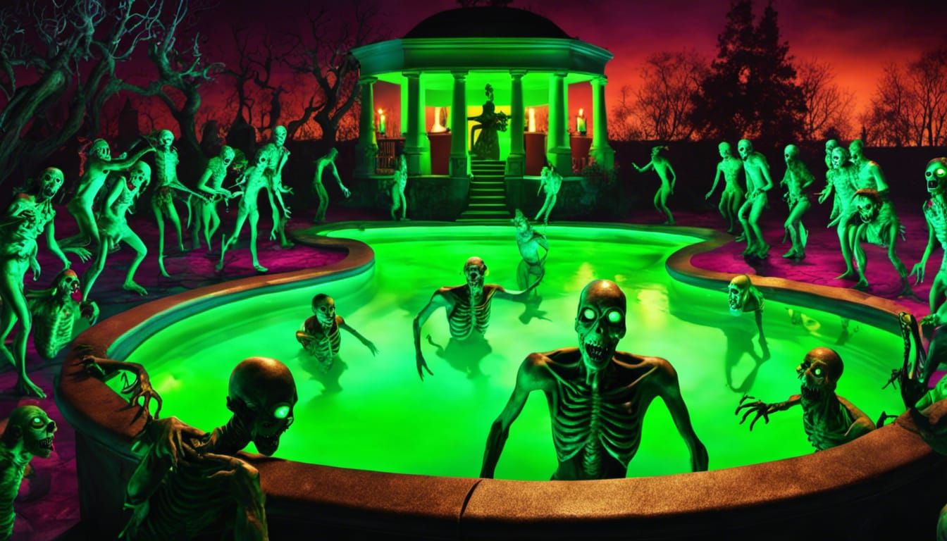 Creepy Zombie Halloween Pool Party in Graveyard
