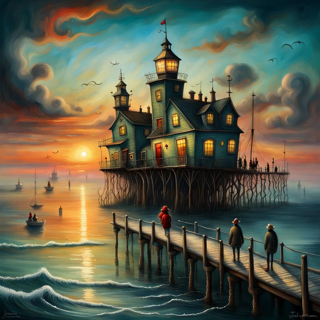 Romantic Sunset at Sea in a Surreal Style