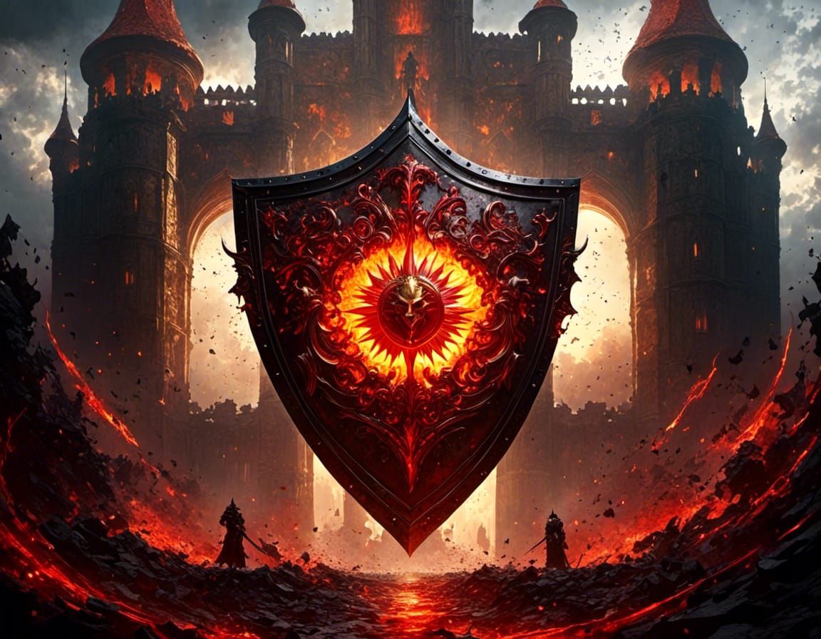 Ornate Shield with Rising Sun in Baroque Rococo Style