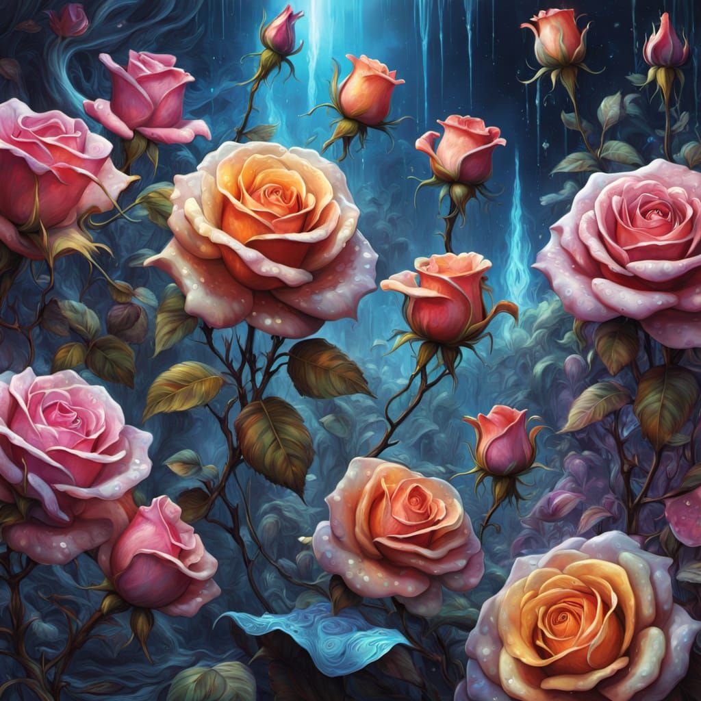 Psychedelic Roses Garden in Vibrant, Swirling Colours