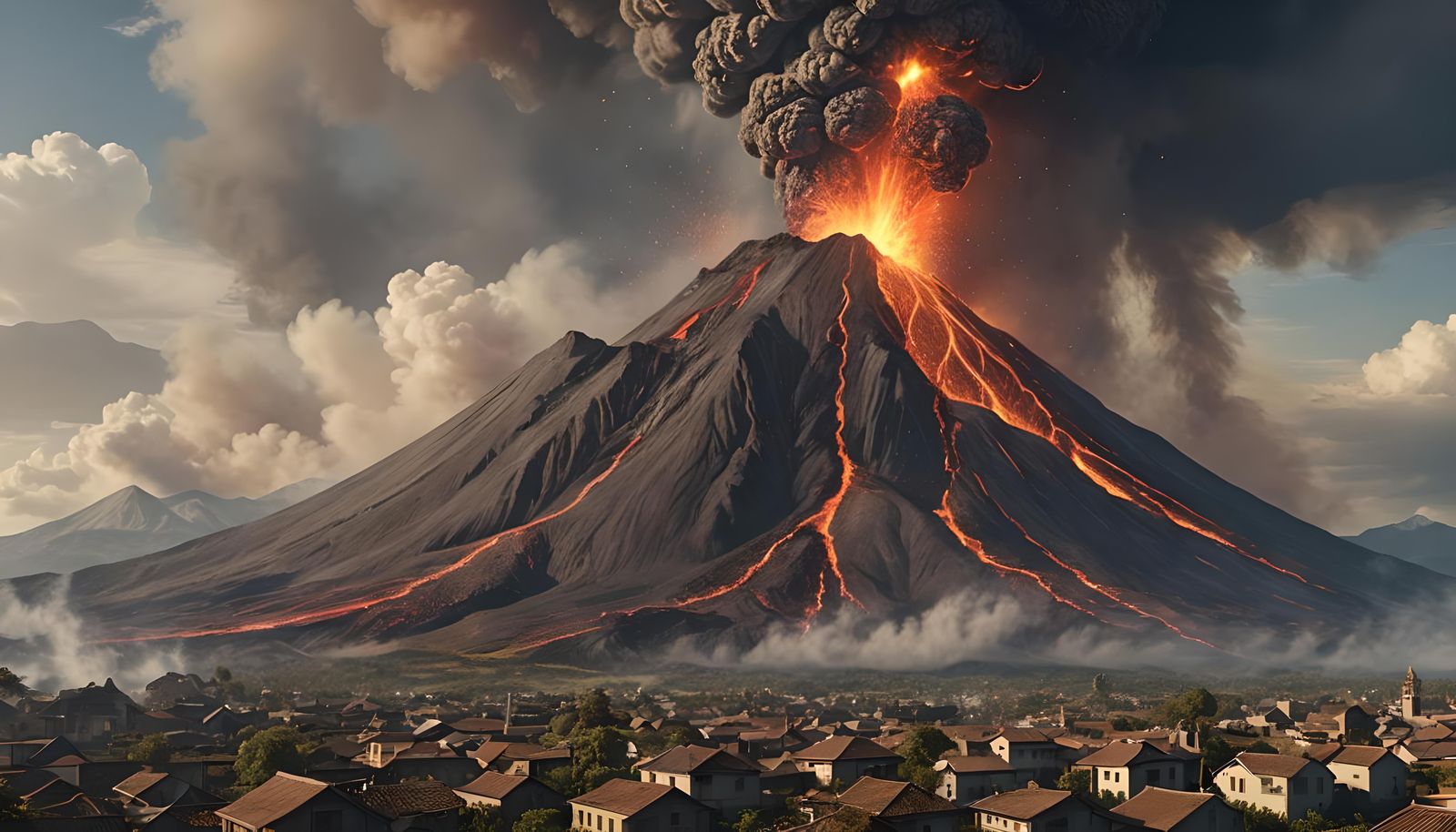 Erupting Volcano Threatens Village at Base