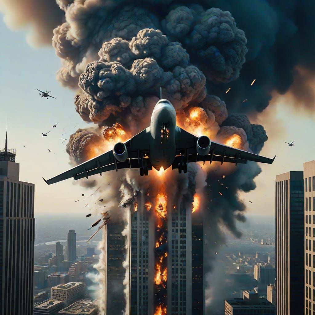 Commercial Airliner Crashes into Twin Skyscrapers in a Cinem...