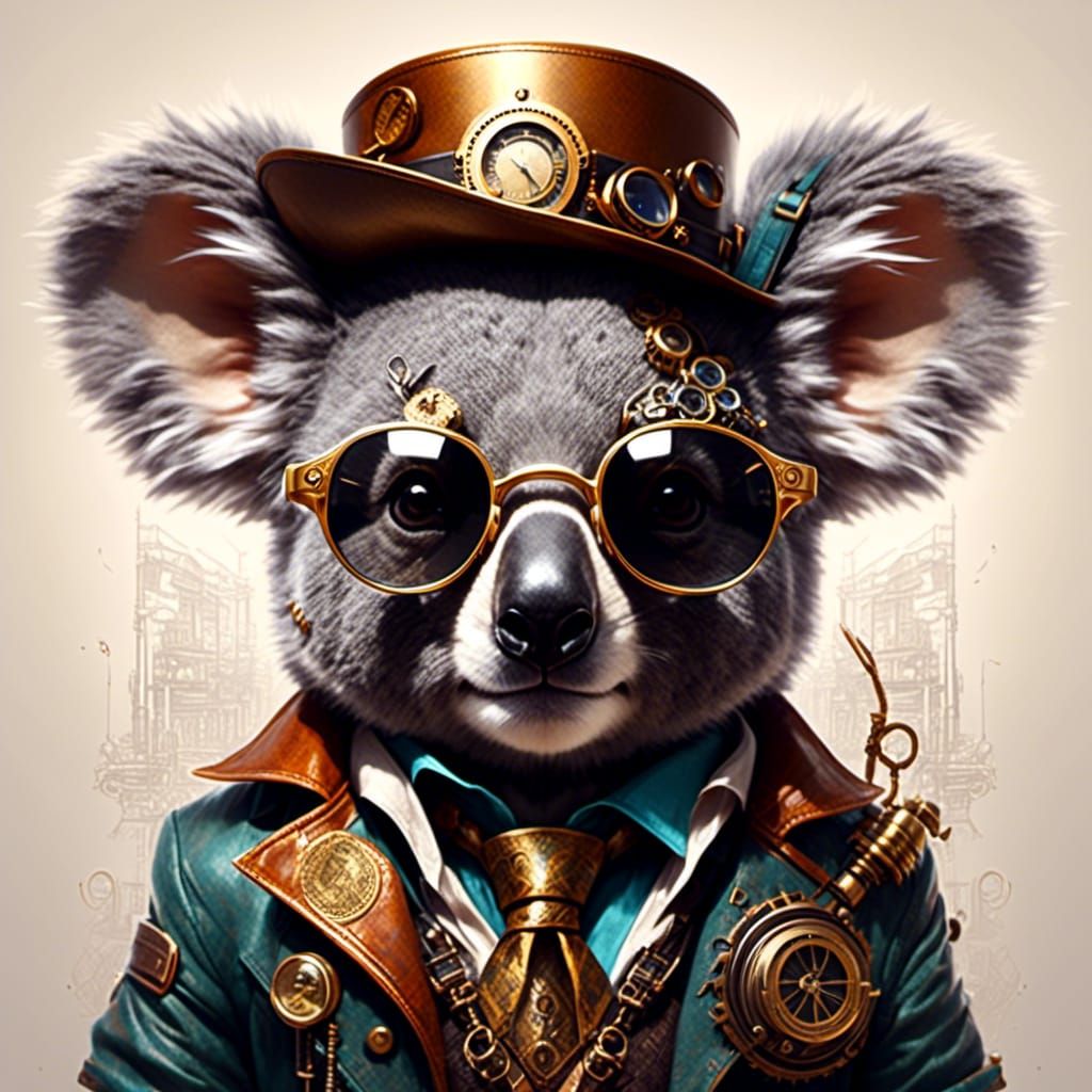 Steampunk Koala Portrait in Animated Style