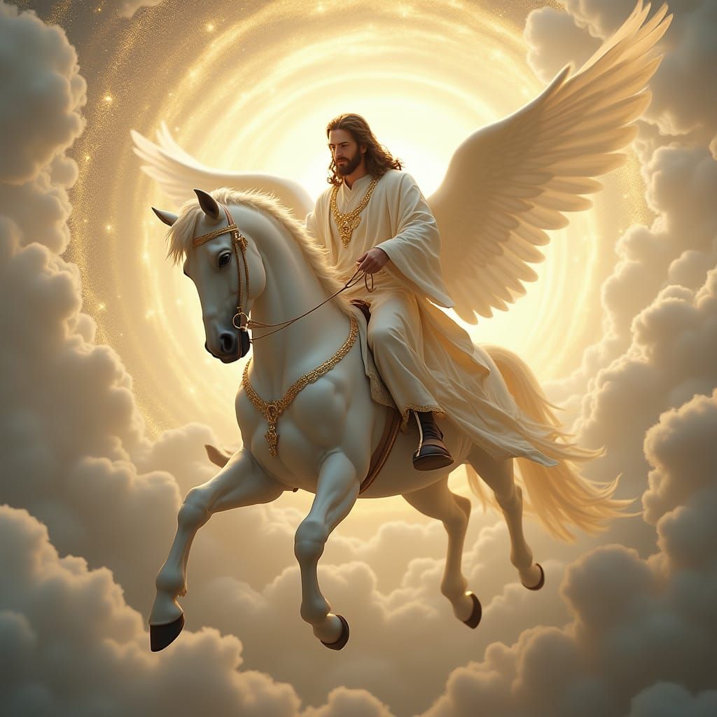 Jesus Descends to Earth on a Majestic White Horse