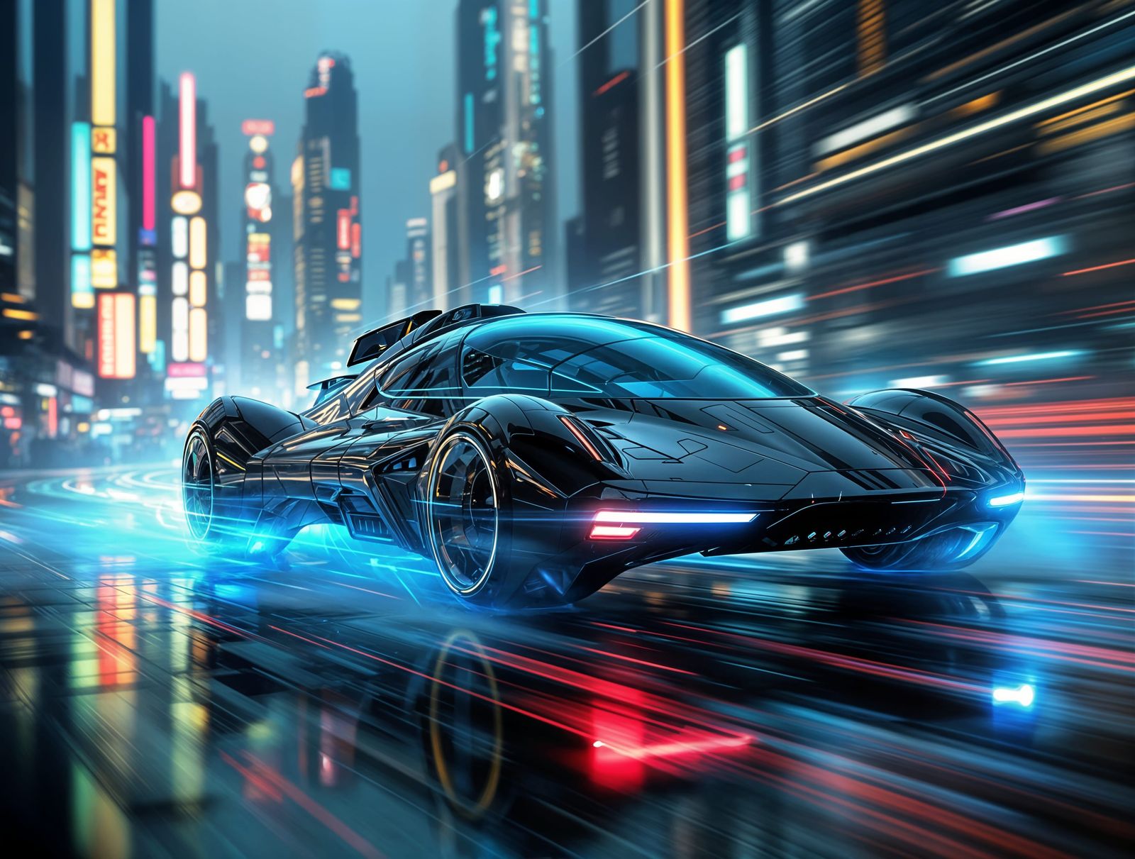 Dystopian Future: Sleek Hover Car Accelerating