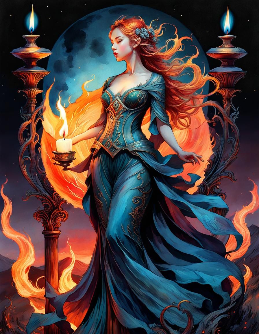 Chibified Candle Flame in Digital Watercolor