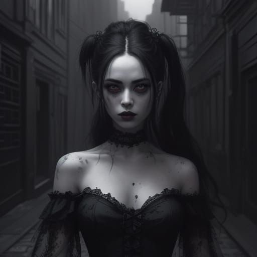 Gothic Harley Quinn in Moody Alleyway