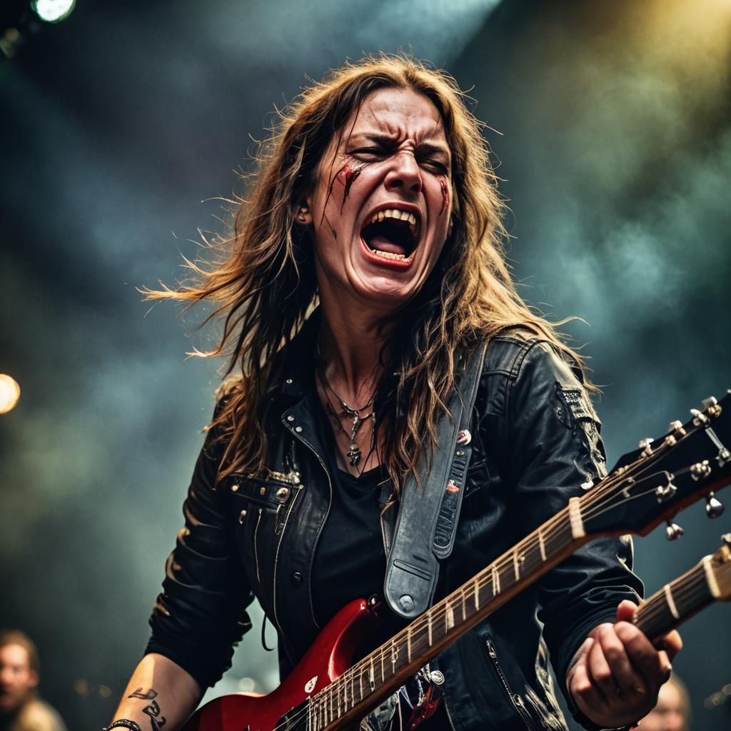 Intense Close-Up of Death Metal Singer and Guitarist