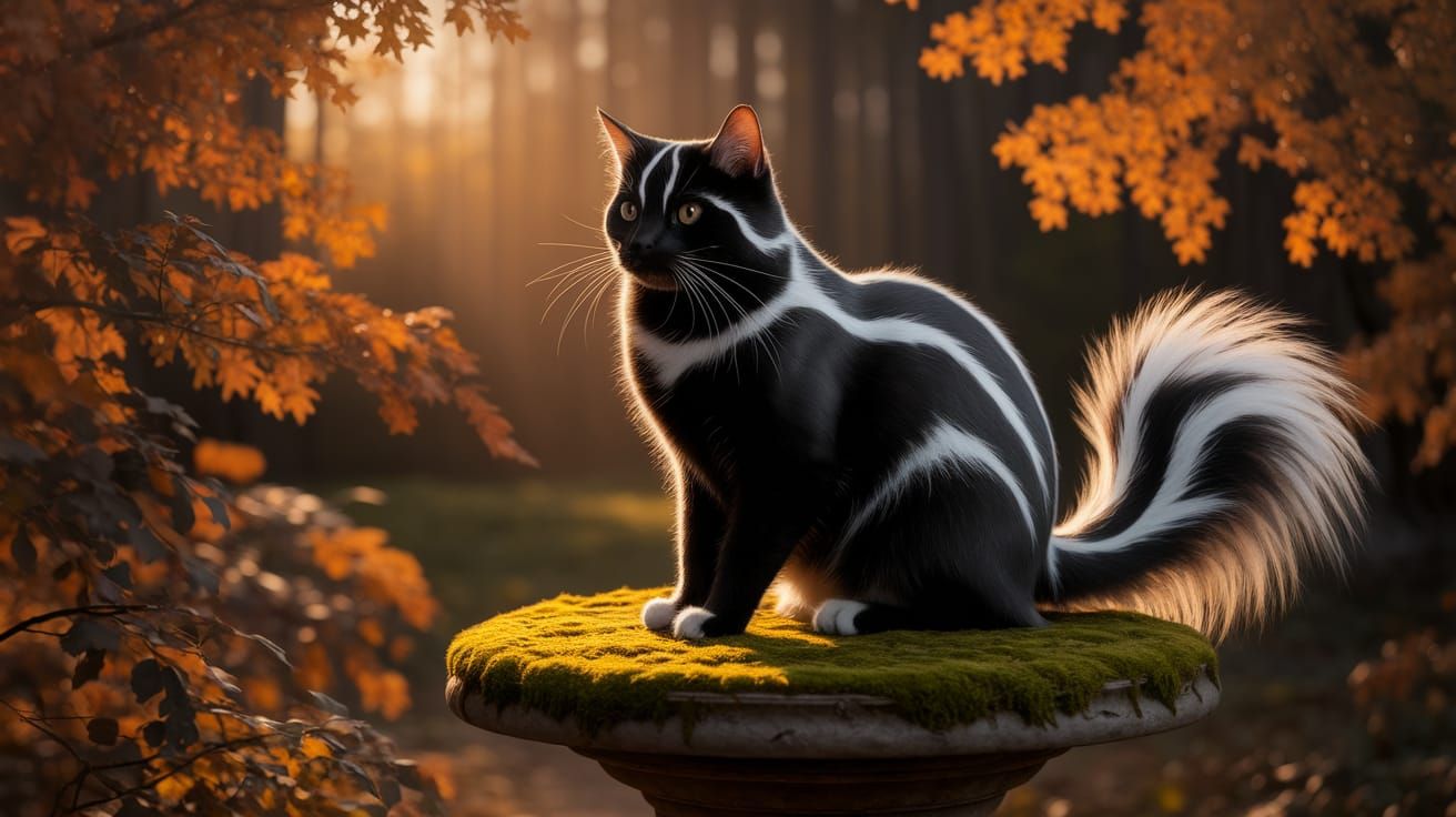 Black Cat Painted as Skunk in Vintage Wildlife Portrait