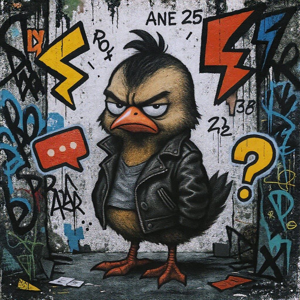 Grumpy Chick in Banksy-Style Street Art