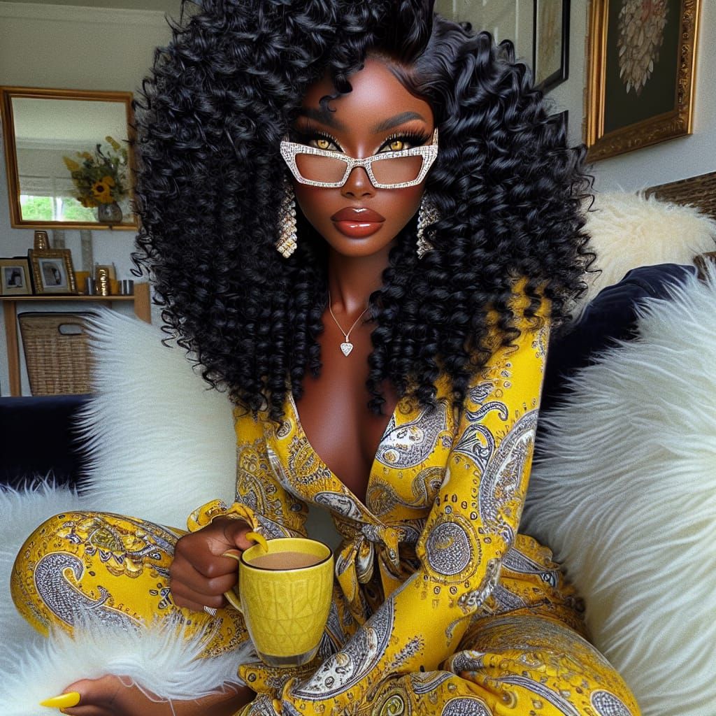 Elegant Woman with Curls, Diamonds, and Paisley