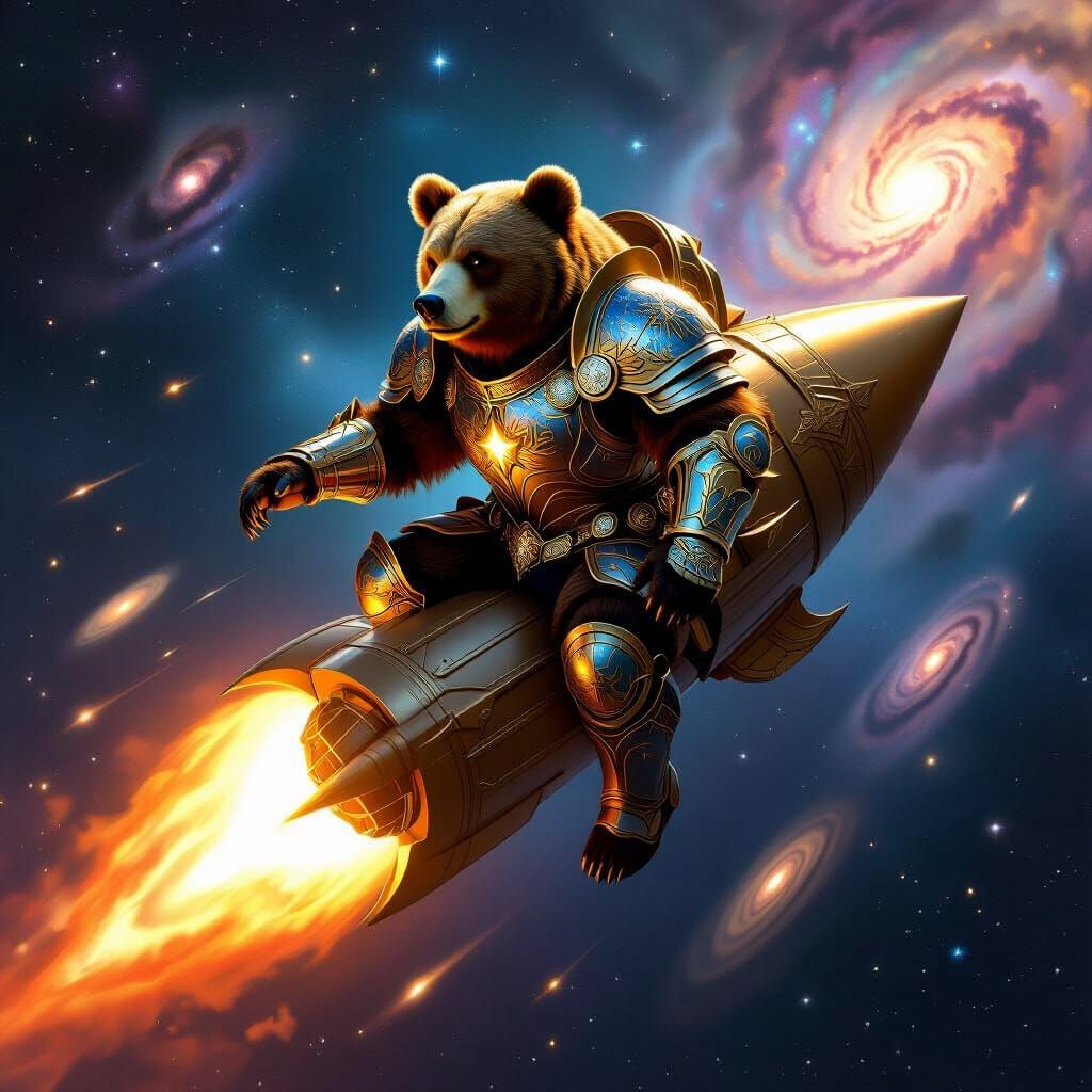 Bear Knight Rides Comet Through Cosmic Void